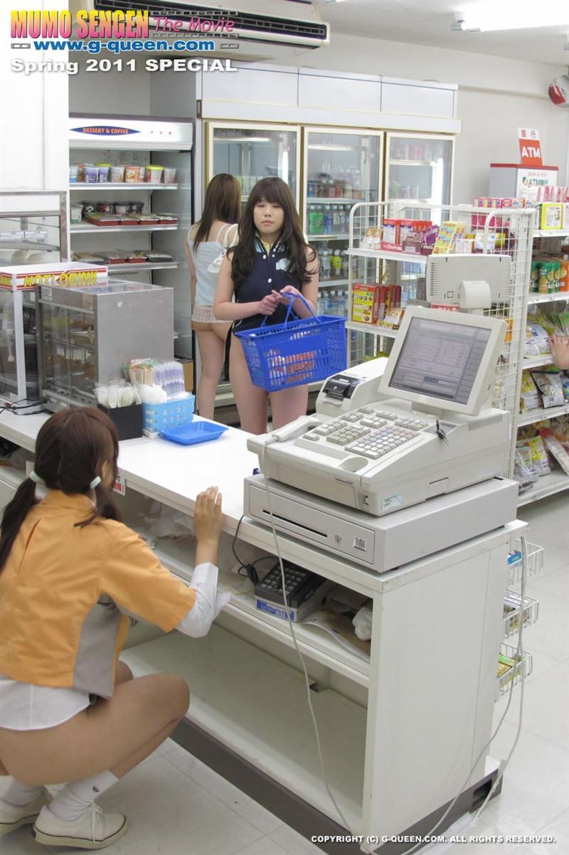 Japanese Girl Toying Another Girl In Public Market